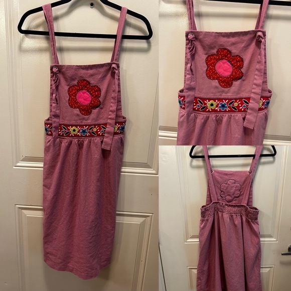 Potter's Pot Dresses & Skirts - Potter’s Pot linen blend embroidered artsy apron dress in pink boho lagenlook ,M